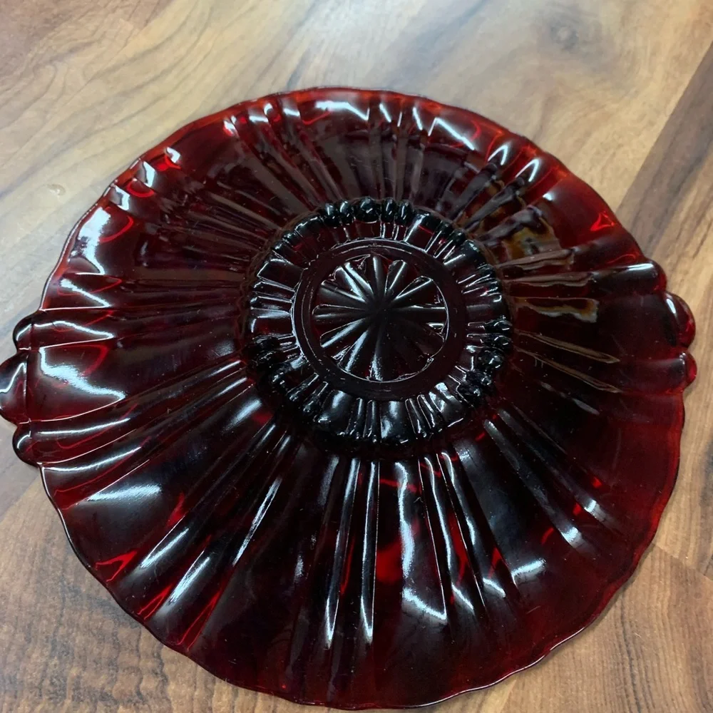 Vintage Anchor Hocking Old Cafe Royal Ruby Red Plate Candy Dish Bowl